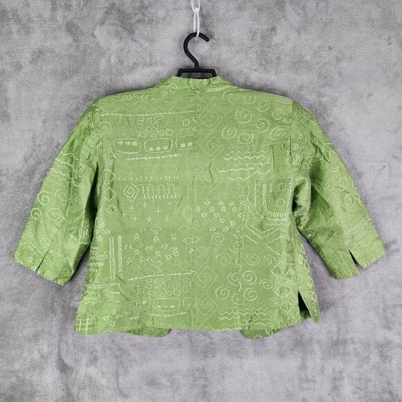 Womens Petite Coldwater Creek Green Embroidered Silk Jacket Open Front Size PS - Picture 5 of 8